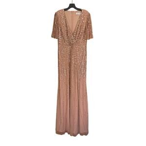 Mac Duggal NWD Style 35109 Size 10 Pink Embellished Flutter Sleeve Maxi Gown